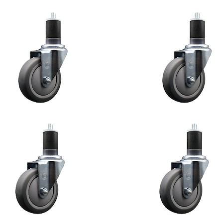 Service Caster 4'' SS Thermoplastic Rubber Wheel Swivel 1-5/8'' Expanding Stem Caster Set, 4PK SCC-SSEX20S414-TPRB-158-4